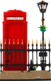 Side view, LEGO telephone box and fence.