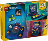 Back of LEGO Retro Gaming Console box, showing 3 builds.
