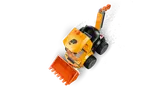 Overhead view of loader, arm raised.