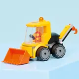 Side view of LEGO loader and minifigure.