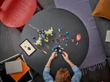 Overhead shot of building the set.