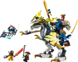 Dynamic action scene with dragon mech and minifigures.