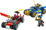 Ninjago race car duel with minifigures.