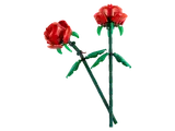 Two red LEGO roses with green stems.