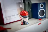 Helmet on a shelf.