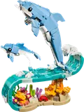 Leaping dolphins on a coral reef display.