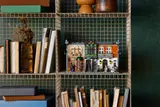 LEGO Book Nook on wire shelf.