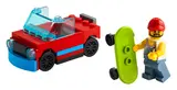 LEGO City convertible car and skater minifigure with a skateboard.