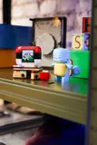 LEGO Ditto as Squirtle set on a shelf.