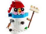 LEGO snowman with red hat and broom.