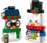 Pair of brick-built snowman ornaments.