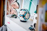 LEGO Soccer Ball displayed on a dresser.