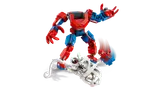 Spider-Man minifigure enters mech cockpit.