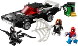 LEGO Marvel set 76309 with car, minifigures, safe, and web.