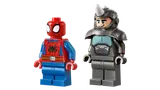 Detailed view of Spider-Man and Rhino minifigures.