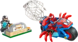 Spider-Man's motorcycle chase against Rhino near a pizza oven.