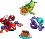 Three LEGO Marvel underwater vehicles and treasure chest.