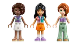 Three LEGO Friends minifigures.