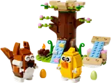 LEGO Spring Animal Playground set with squirrel, chick, tree, and seesaw.