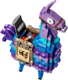 Llama with open storage compartment.