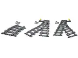 LEGO train track components.