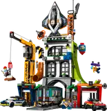 LEGO City 60473 multi-story building with vehicles and minifigures.