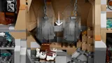 Close-up of swinging boulder booby trap.