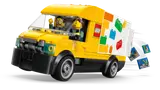 LEGO van driving fast with boxes flying out.