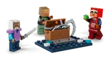 Open treasure chest with chain loot, surrounded by two minifigures.