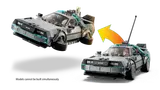 DeLorean transforming into flying mode.