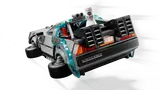 Rear view of flying LEGO DeLorean with Mr. Fusion.