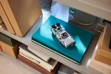LEGO DeLorean on a shelf.