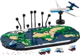 LEGO Travel Moments World Map set with airplane and micro-builds.