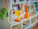 LEGO trophy on a home shelf.
