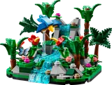 LEGO Tropical Rainforest Diorama with waterfall and bird.