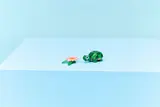 LEGO turtle and flower display.
