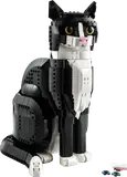Assembled LEGO Tuxedo Cat with bowls.