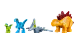 Four distinct LEGO dinosaurs.
