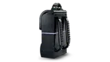 Closed backpack side view.