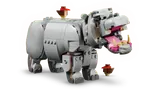 Detailed LEGO hippo with open mouth and tusks.