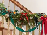 LEGO Holiday Garland integrated with real Christmas decorations.