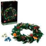 LEGO Icons Holiday Wreath 10340 box and assembled model.