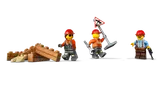 LEGO construction worker minifigures with tools.