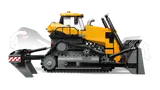 Side view of LEGO bulldozer with movable parts.