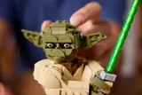 Close-up LEGO Yoda face.