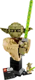 LEGO Yoda bust with minifigure and lightsaber.