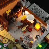 Illuminated interior workshop view.