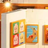 Close-up of illuminated Lumibricks art pieces.