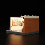 Interior side view of illuminated Lumibricks gallery wall.