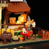 Close-up of lit bakery exterior.